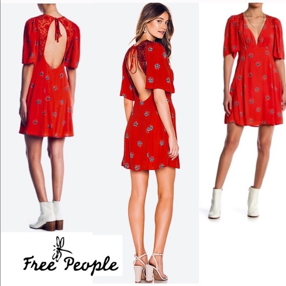 Free People Dresses & Skirts - Red Dress FREE PEOPLE Flower Lace NWT